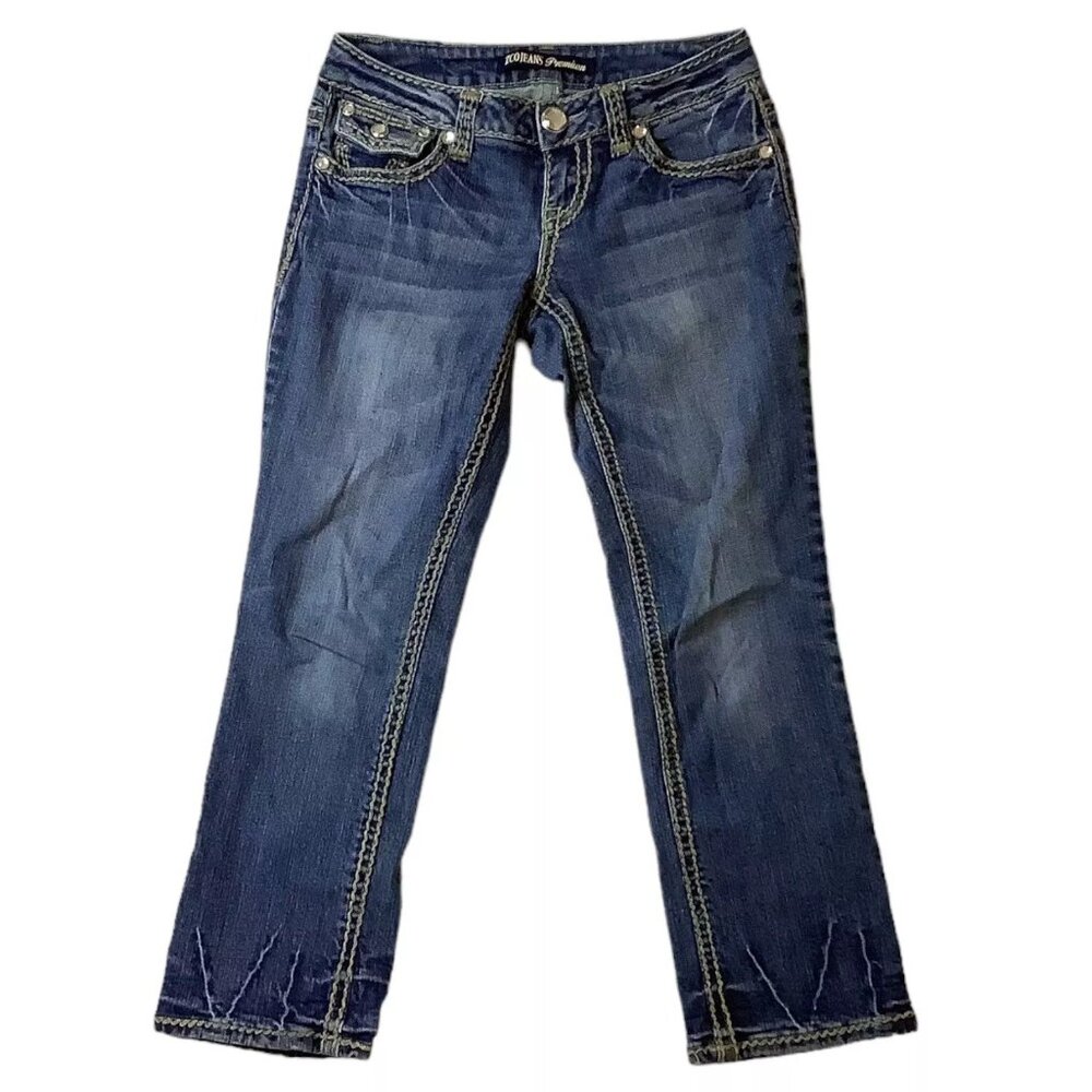 ZCO Jeans Blue Denim Thick Stitch Low Rise Crop Jeans Juniors Size 3